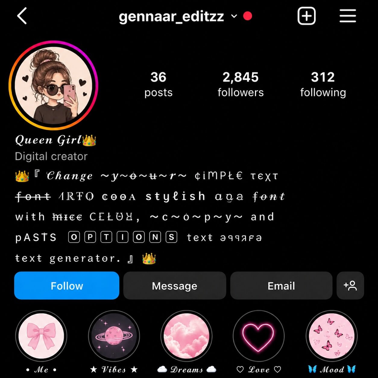 Instagram Uses VIP Bio Examples